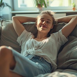 Woman relaxing on sofa at home